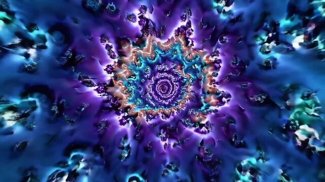 Hypnotic colorful fractal animation with swirling blue and purple patterns, perfect for creative content, vibrant digital art, or engaging motion graphics projects