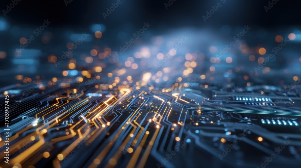 Aufkleber the intricate design of a circuit board is illuminated by glowing pathways, showcasing advanced tech