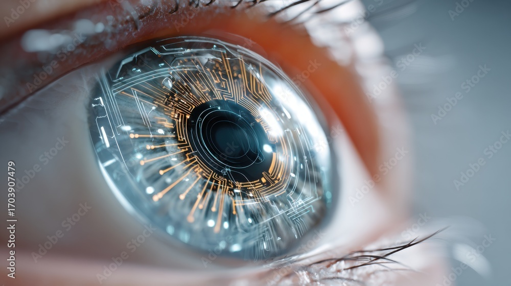 Aufkleber an intricate depiction of an eye featuring a unique blend of organic and digital elements, with a de