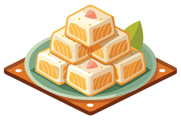 Colorful Turkish Delight Cubes Stacked on a Square Plate Sweet and Sugary Confectionery Ready to Eat in a Vector Illustration