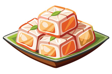 Colorful Turkish Delight Cubes Stacked on a Square Plate Sweet and Sugary Confectionery Ready to Eat in a Vector Illustration