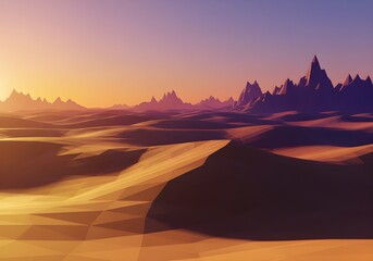 Naklejka premium vast digital desert landscape sunset mountains