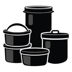 Collection of Black Cookware Illustration Featuring Pots, Pans, and Dishes Perfect for Cooking, Baking, or Food Preparation