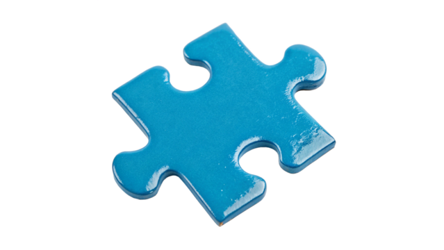 Single Bright Blue Puzzle Piece – Game and Educational Toy Isolated on Transparent Background