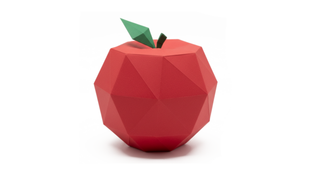 ​3d low poly geometric red apple isolated on transparent background. png file