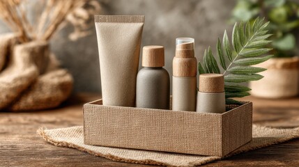 Naklejka premium Sustainable cosmetic gift box with eco friendly containers