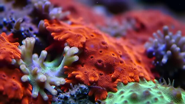 Vibrant Underwater Macro Shot of Colorful Coral Reef Ecosystem with Diverse Marine Life