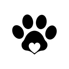 Paw print with heart cut on transparent background silhouette