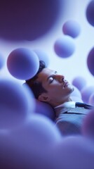 Handsome Man in Corporate Attire Peacefully Sleeping Among Spheres
