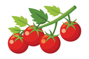 Vibrant Cluster of Tomatoes with Lush Green Leaves A Colorful and Appetizing Still Life Vegetable Medley