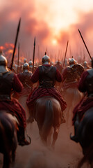 Medieval Army Riding Towards Sunset