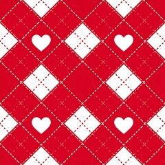 Red and white patterned fabric with hearts