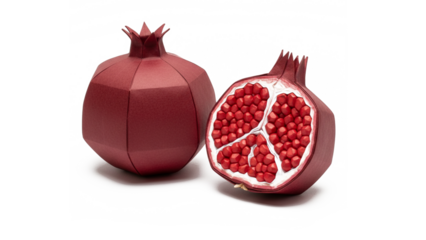 stylized 3d low poly and realistic pomegranate isolated from transparent background. Png file
