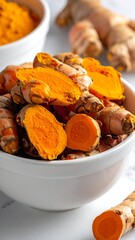 Fresh turmeric roots and powder