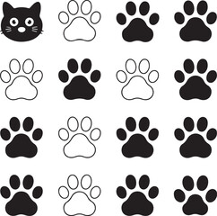silhouette dog and cat paw in set icon