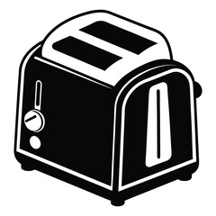 Monochrome Toaster Illustration with Bread Slices Depicting Kitchen Appliance and Food Preparation, Outlined Design Style