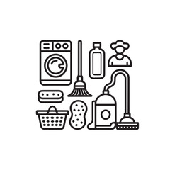 Black and White House Cleaning Solid Icon Set