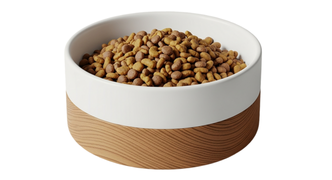 A modern dog bowl overflowing with delicious kibble promising happy feeding times for your on transparent background - Powered by Adobe
