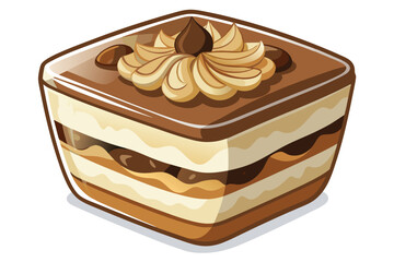 Delicious Isometric Tiramisu Dessert with Coffee Flavors and Cocoa Powder, a Sweet Italian Treat, Served in a Square Glass