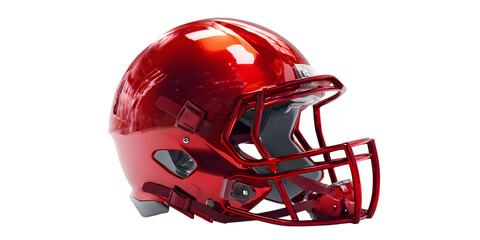 Shiny metallic red football helmet with black background