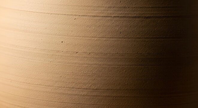 Earthenware texture, capturing crafted clay with linear surface aesthetic
