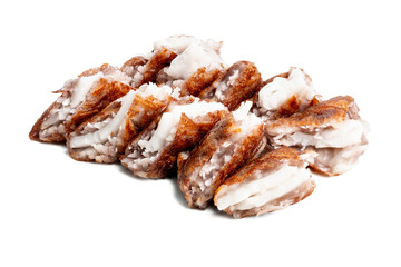 Photo of coconut pan cake taken with a high-resolution camera stacking focus technic using on a white background.