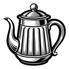 Charming Cartoon Teapot Illustration with Elegant Handle and Decorative Bands Adds a Touch of Whimsy to Tea Time