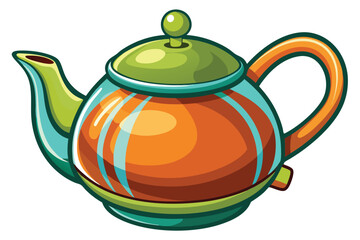 Charming Cartoon Teapot Illustration with Elegant Handle and Decorative Bands Adds a Touch of Whimsy to Tea Time