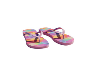 Colorful rainbow patterned flip flops for summer beach wear isolated on transparent background