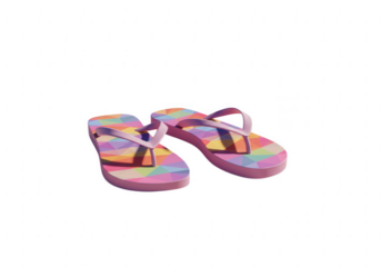 Colorful rainbow patterned flip flops for summer beach wear isolated on transparent background