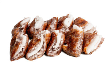 Photo of coconut pan cake taken with a high-resolution camera stacking focus technic using on a white background.