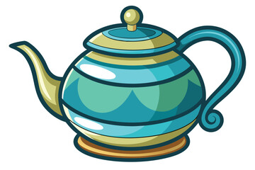 Charming Cartoon Teapot Illustration with Elegant Handle and Decorative Bands Adds a Touch of Whimsy to Tea Time