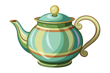 Charming Cartoon Teapot Illustration with Elegant Handle and Decorative Bands Adds a Touch of Whimsy to Tea Time