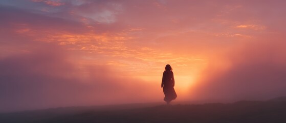 Ethereal Silhouette in Dreamlike Atmosphere at Sunset