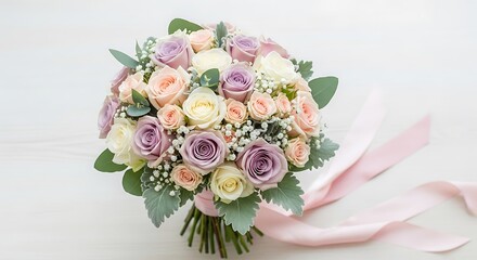 Elegant floral arrangement featuring pastel roses and delicate baby's breath