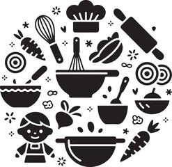 silhouette vector Cooking  elements in set icon