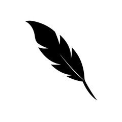 A single black feather art on transparent background silhouette