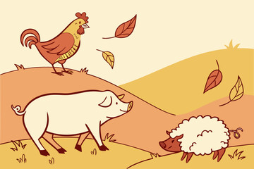 Minimal hen illustration in warm fall colors