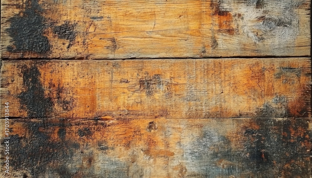 Poster the image shows two horizontal weathered wooden planks with dark stains and variations in color and 