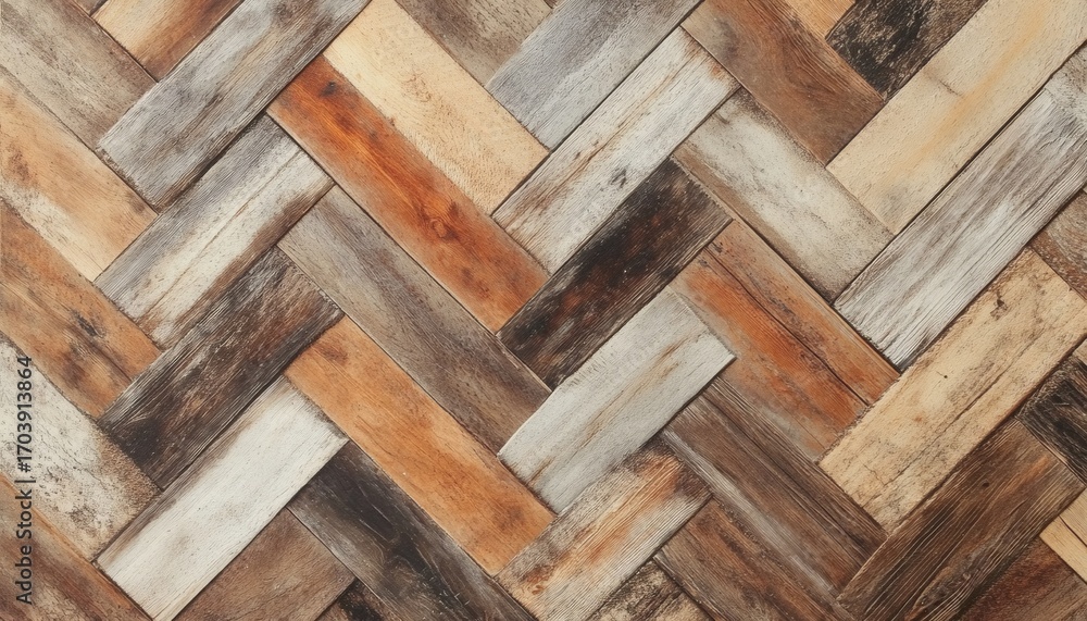 Poster the image shows a collection of rustic wooden planks arranged in a herringbone pattern, showcasing v