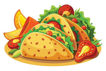 Whimsical Cartoon Tacos Stacked Together with Colorful Fillings and Detailed Textures Creating a Playful and Delicious Food Illustration