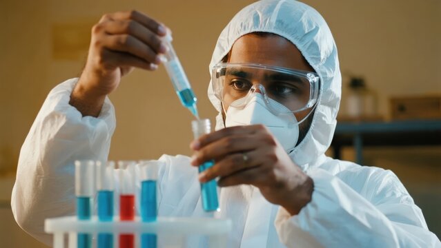Indian researcher handling laboratory equipment during research