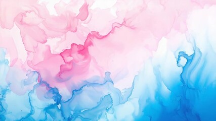 Abstract fluid art background with gentle pink and blue watercolor washes creating a dreamy, ethereal marble effect - Powered by Adobe
