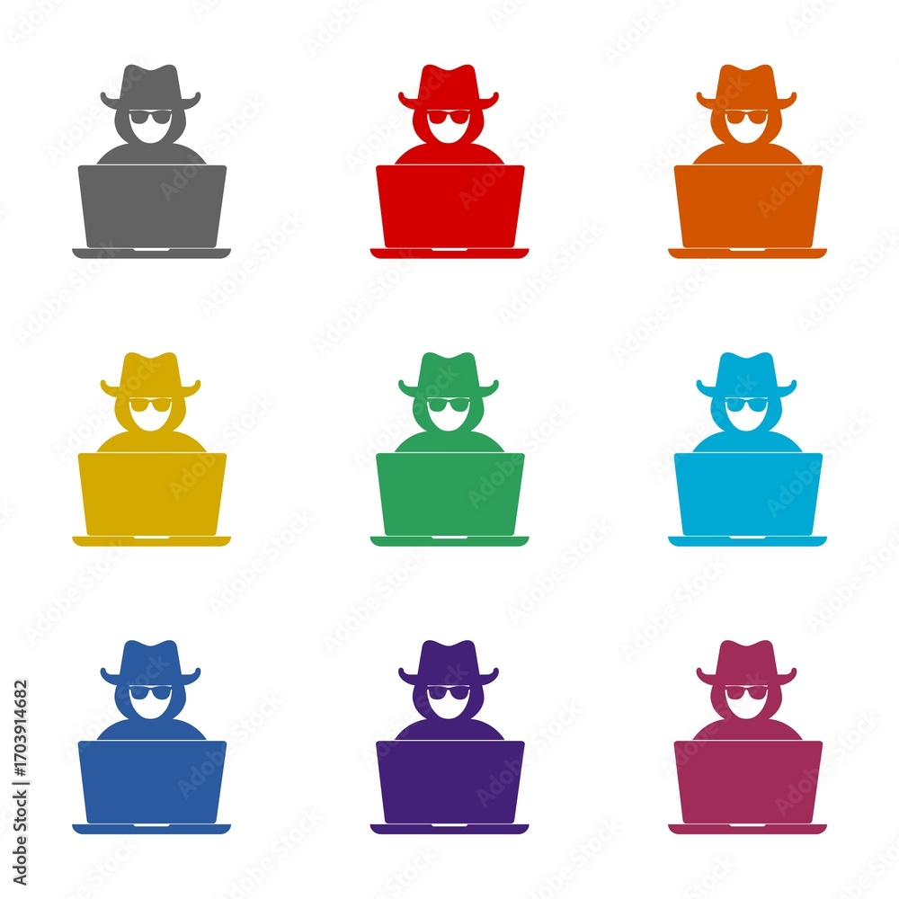Aufkleber computer hacker with laptop icon isolated on white background. set icons colorful