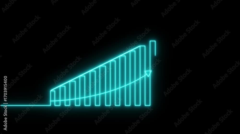Poster glowing neon cyan color business graph animation. neon business graph chart animation black backgrou