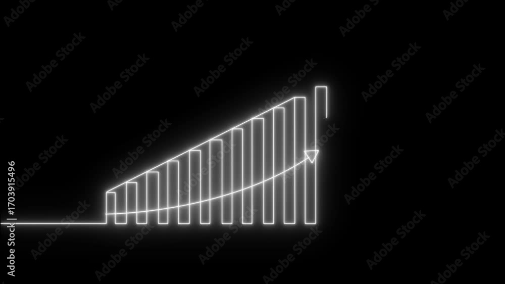 Poster glowing neon white color business graph animation. neon business graph chart animation black backgro