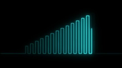 Glowing Neon cyan color business graph animation. Business growth concept . neon business graph chart animation Black background growth and success concept icon