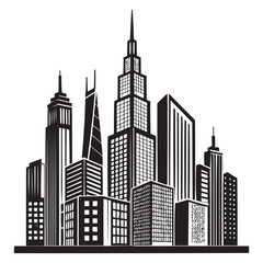 Obraz premium Modern City Skyline Vector Illustration | Black and White Skyscraper Silhouette