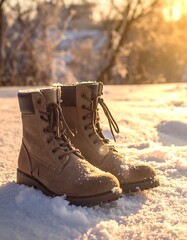 Winter boots in the snow