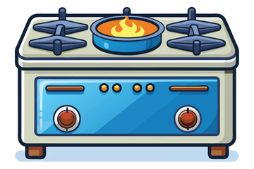 Stylized Isometric Gas Stove Illustration A Nostalgic Kitchen Appliance with Detailed Flame and Control Knobs Design